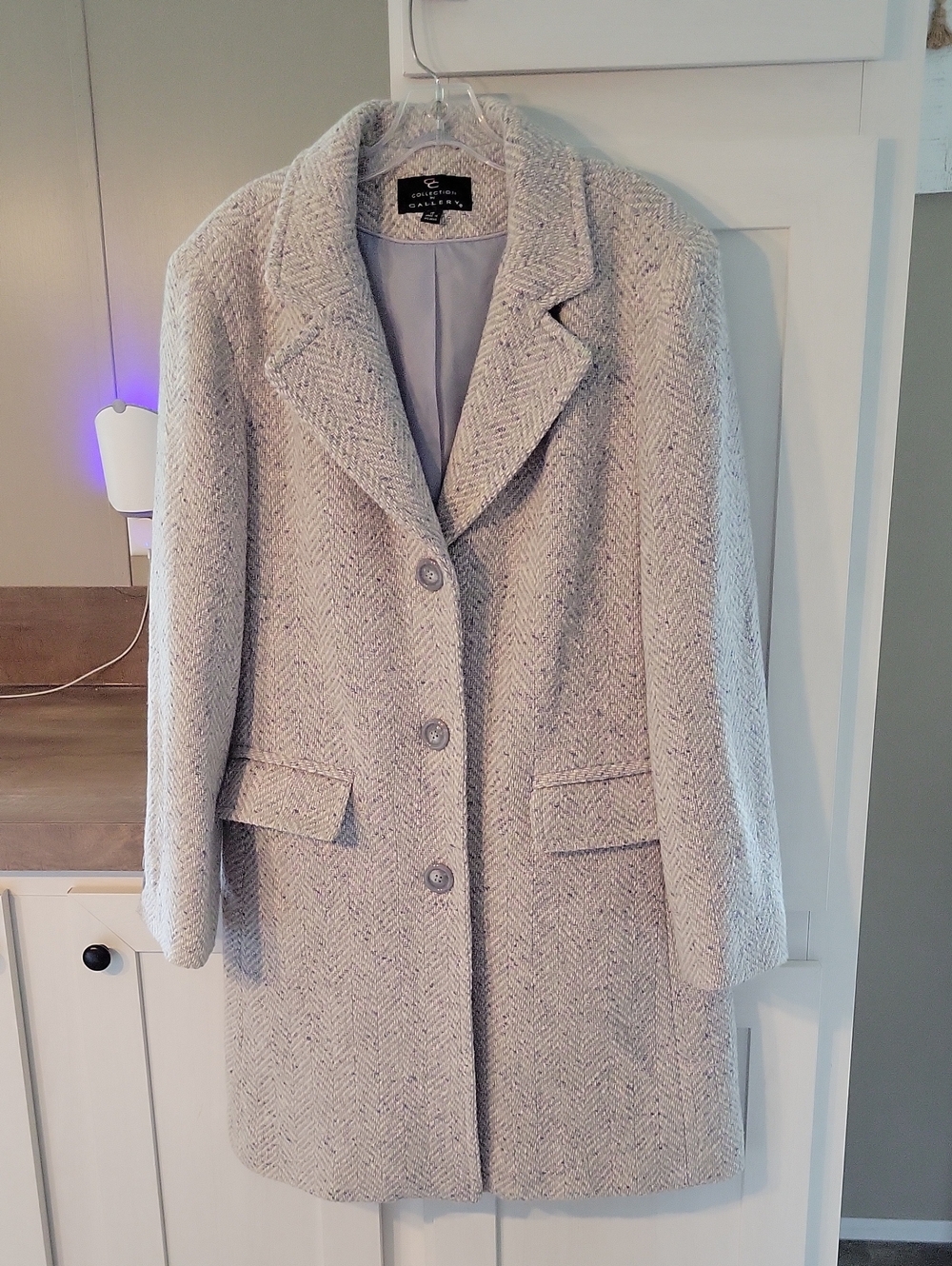 Coldwater Creek Light Gray Herringbone Wool-Blend Pea Coat